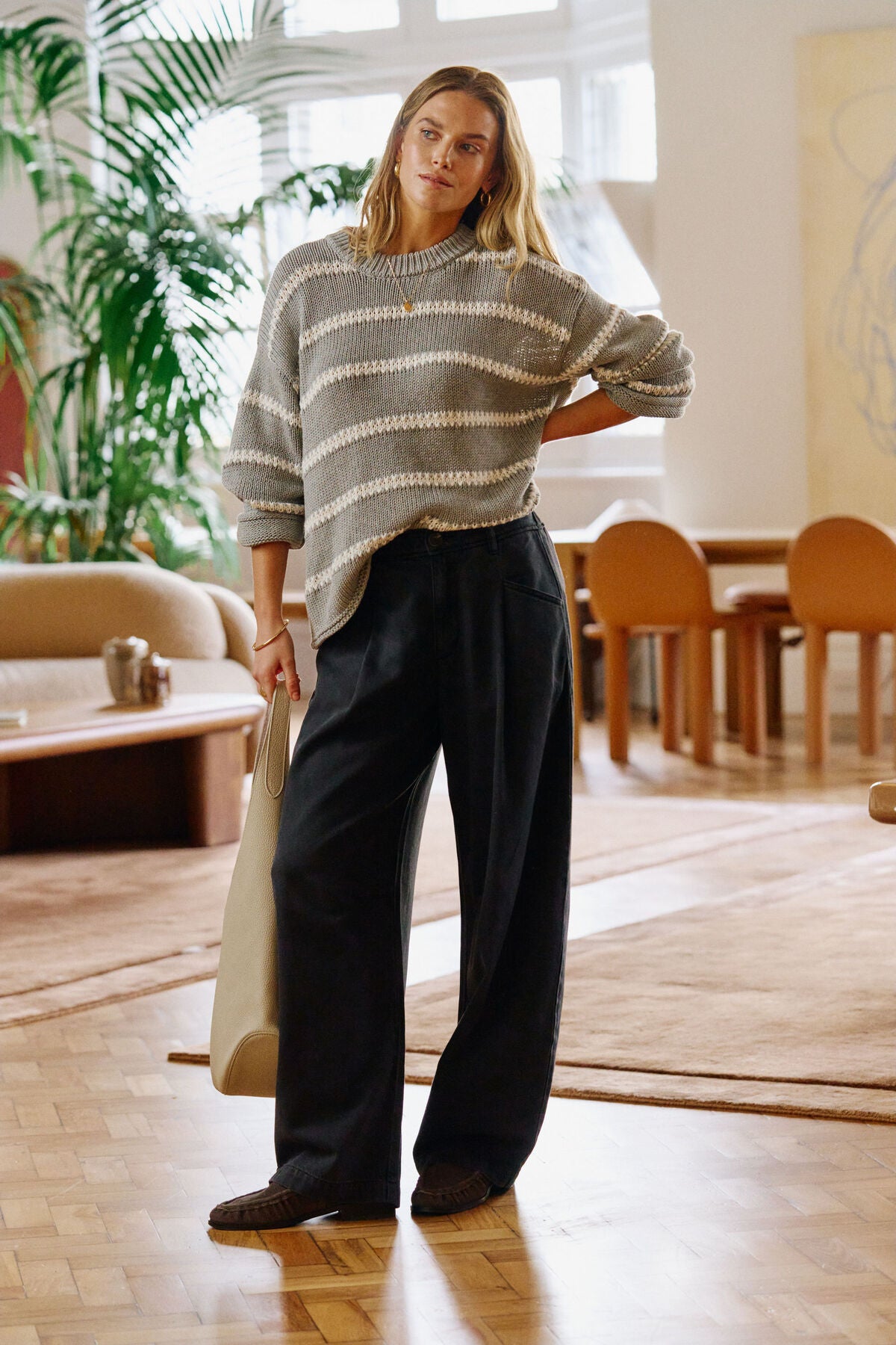 Lila Oversized Knit Crew ~ Grey Marle