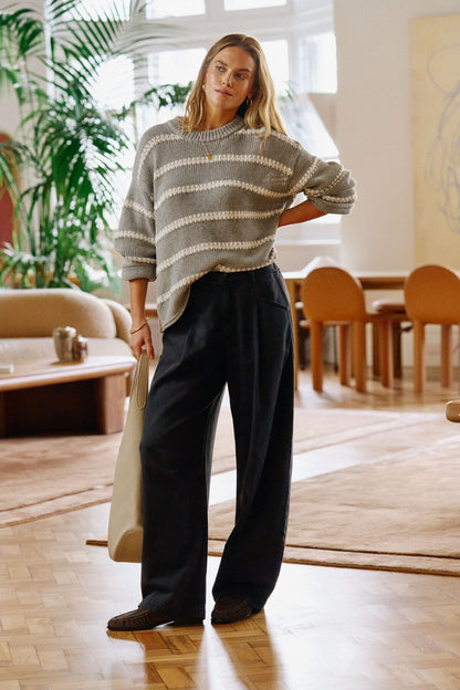 Lila Oversized Knit Crew ~ Grey Marle