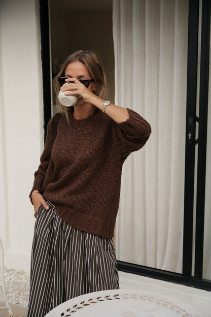 Sage Chunky Knit Crew ~ Chocolate