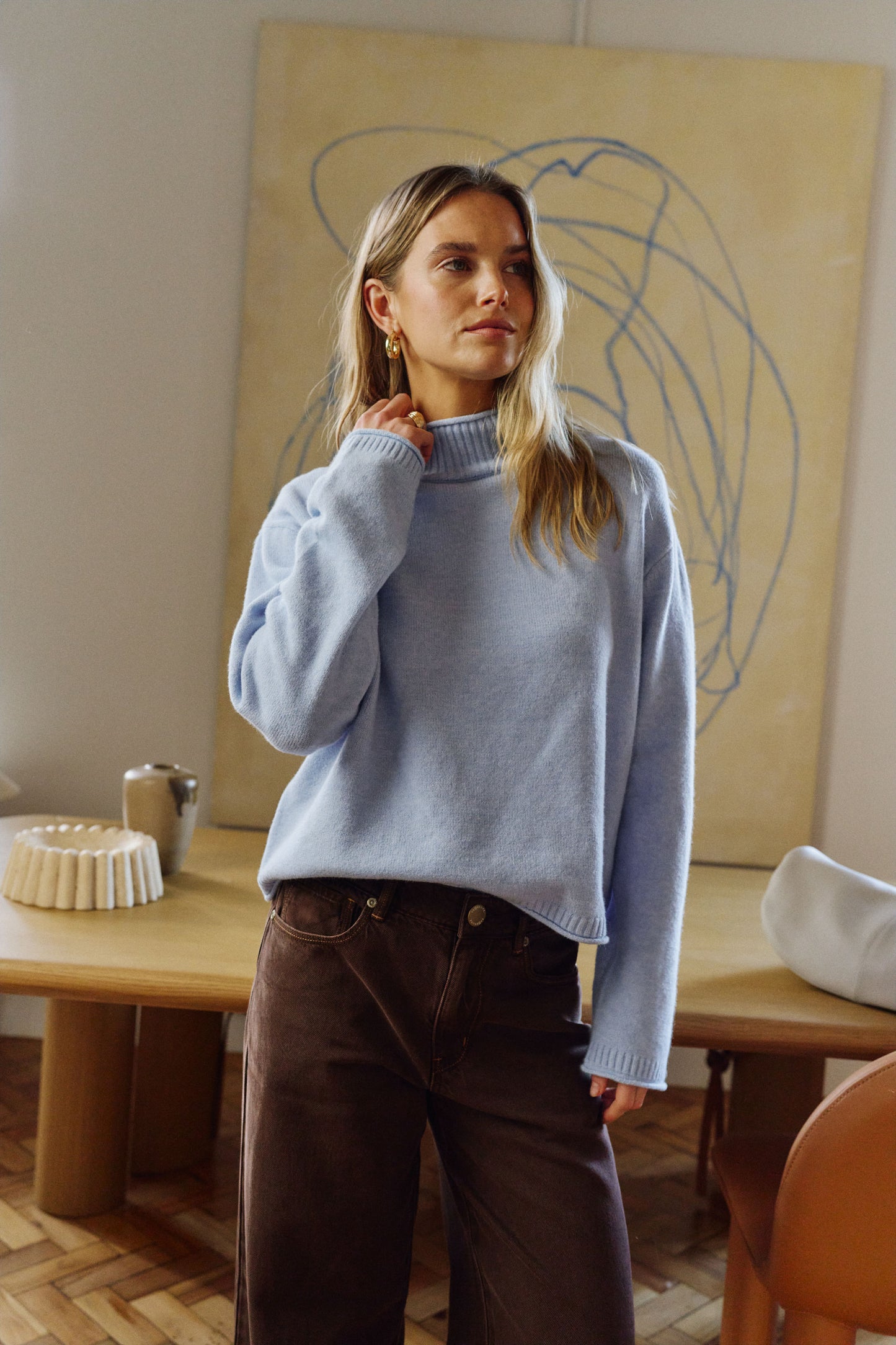 Finley Funnel Neck Knit ~ China Blue