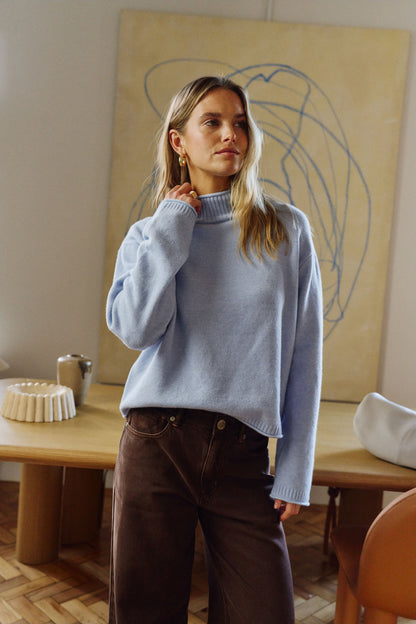 Finley Funnel Neck Knit ~ China Blue