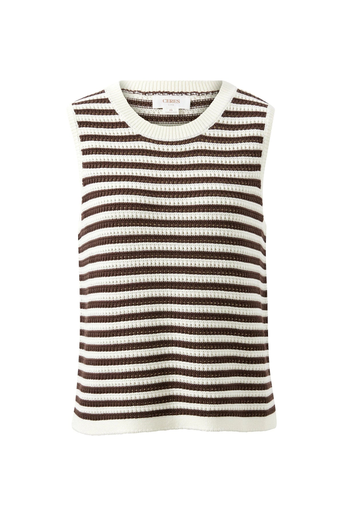 Maddy Mesh Knit Tank ~ Brunette Stripe