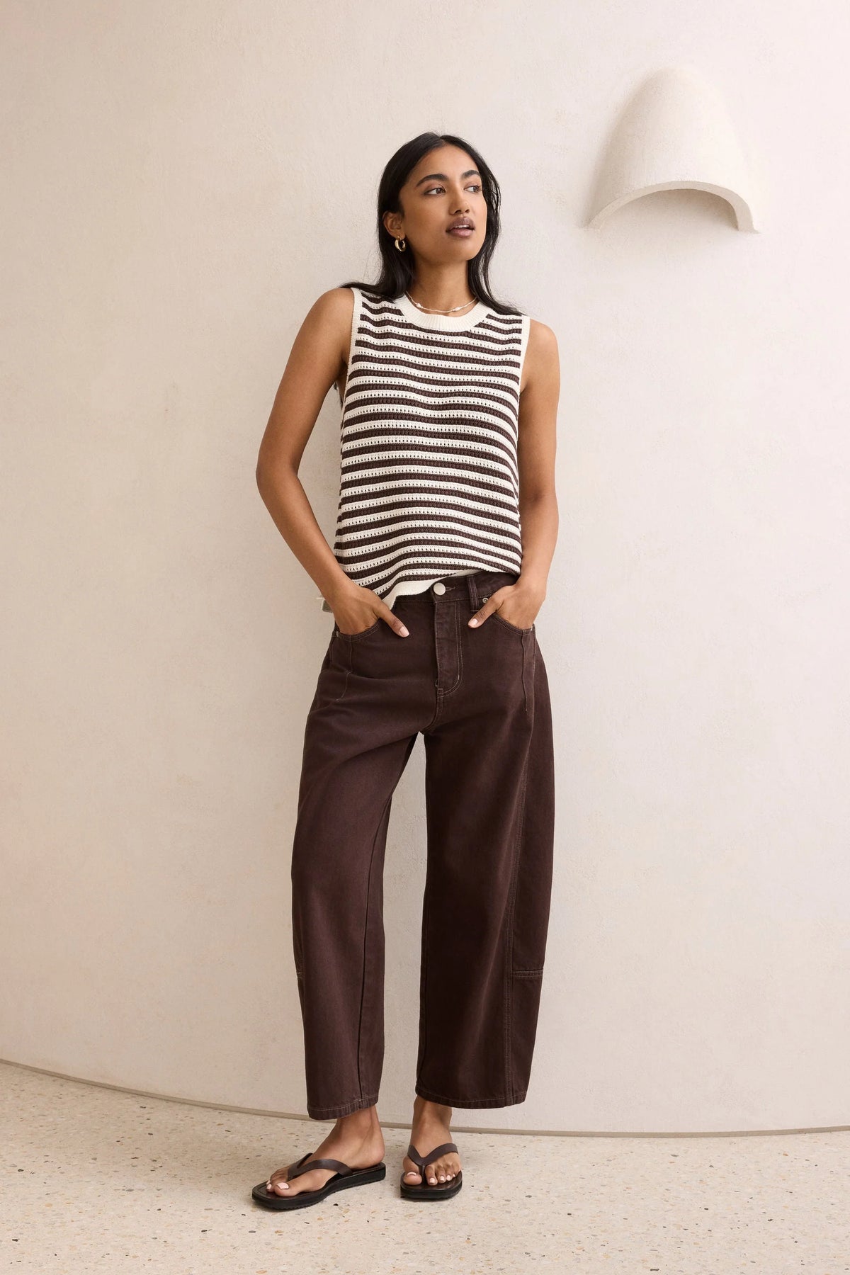Maddy Mesh Knit Tank ~ Brunette Stripe