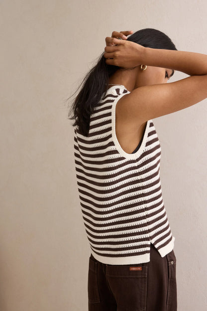 Maddy Mesh Knit Tank ~ Brunette Stripe