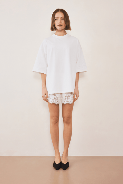 Evie Lace Jacquard Mini Shorts - White