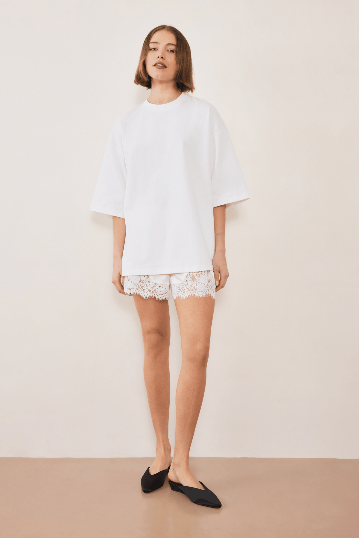 Evie Lace Jacquard Mini Shorts - White