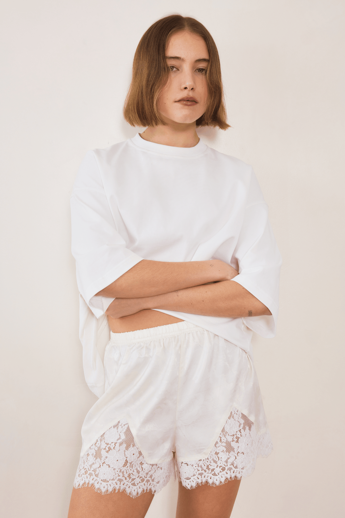 Evie Lace Jacquard Mini Shorts - White