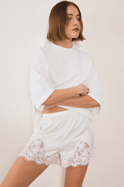 Evie Lace Jacquard Mini Shorts - White