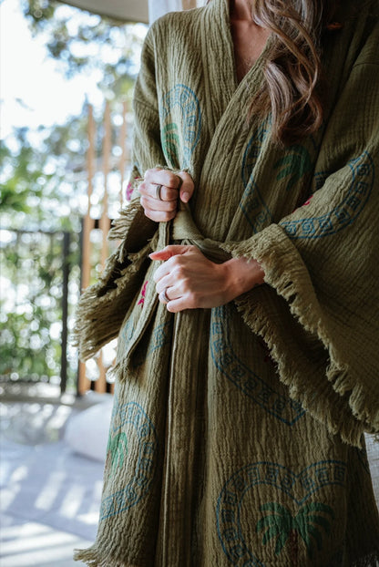 Midi Kiwi Robe ~ Palm Tree + Crab