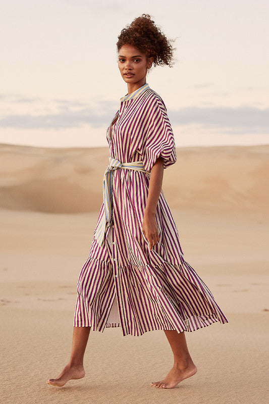 Grape Stripe Dolman Midi Dress