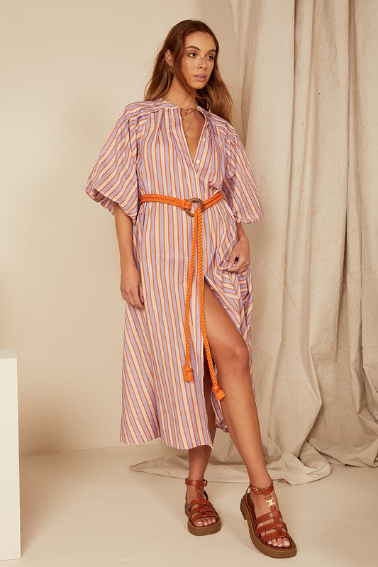 Candy Stripe Pleated Neck Midi