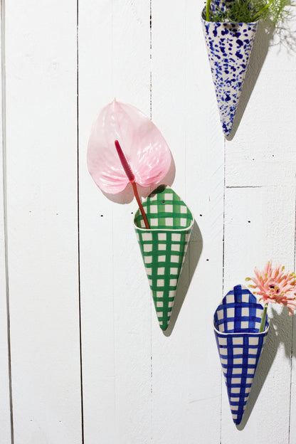 Folly Wall Vase Green Check