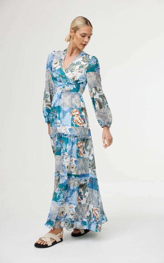 Lili Dress Cyan Patchwork