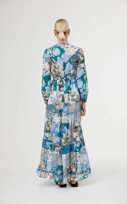 Lili Dress Cyan Patchwork