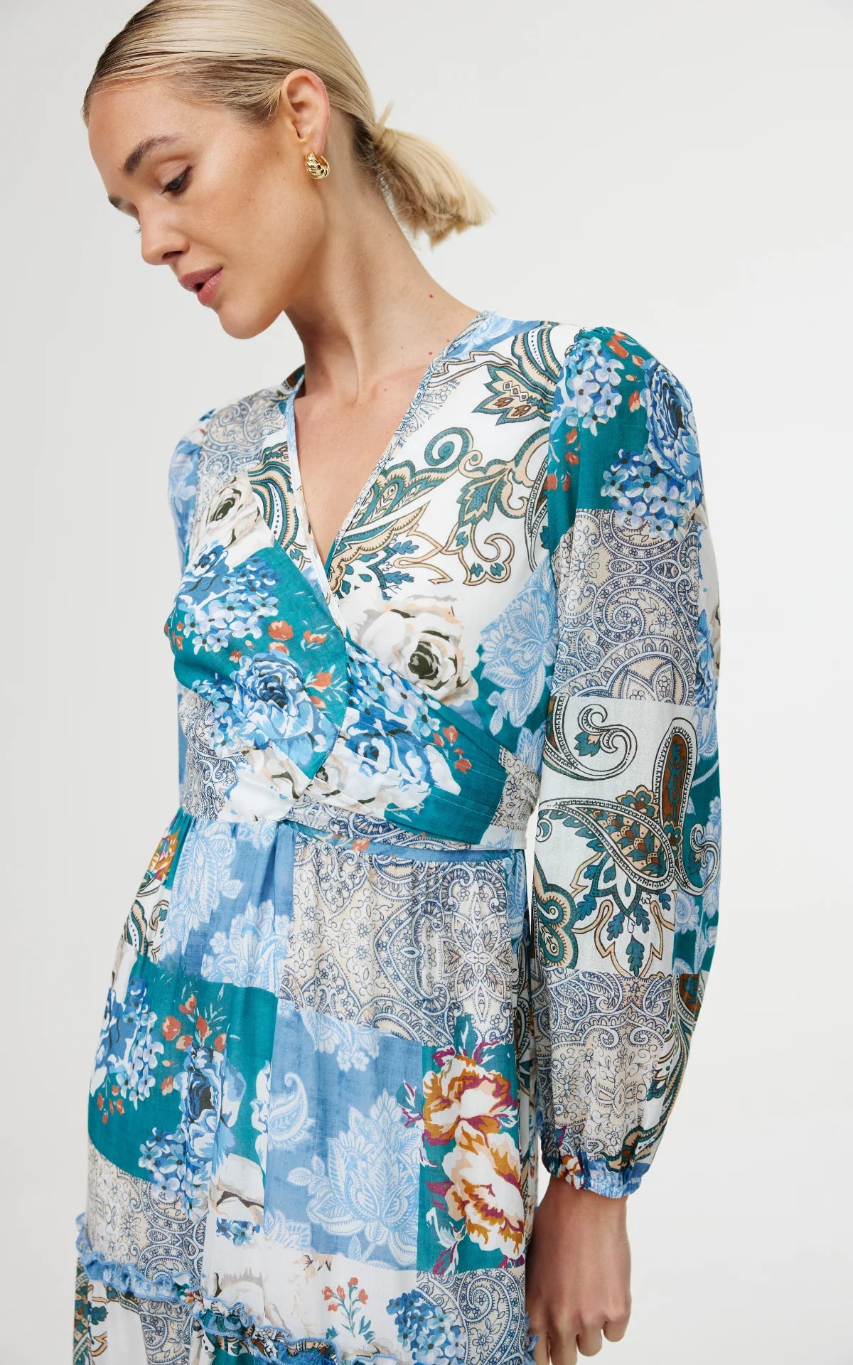 Lili Dress Cyan Patchwork