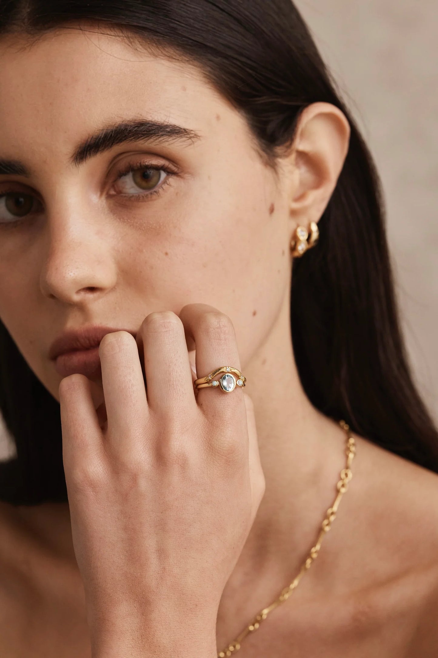 Sophia Sky Blue Topaz Gold Stacker 7/M