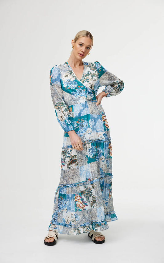 Lili Dress Cyan Patchwork