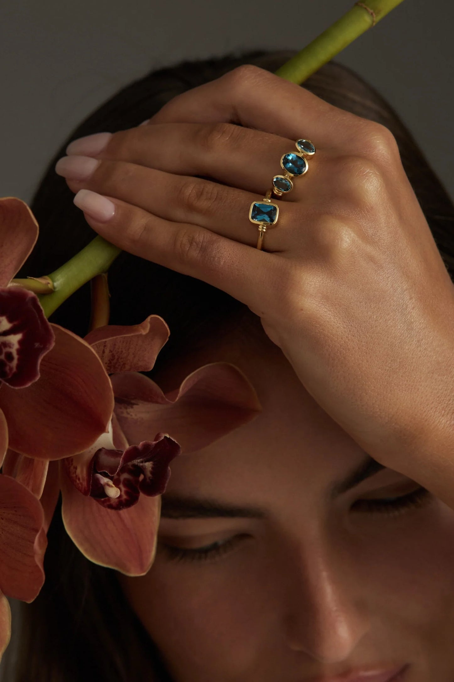 Trinity Blue Topaz Gold Ring 7/M