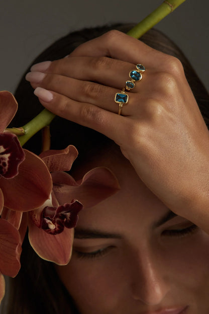 Trinity Blue Topaz Gold Ring 7/M