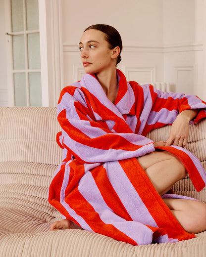 Grapefruit Stripe Terry Robe