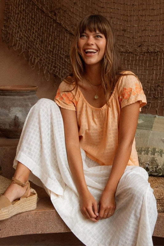 Betty Embroidered Top ~ Apricot