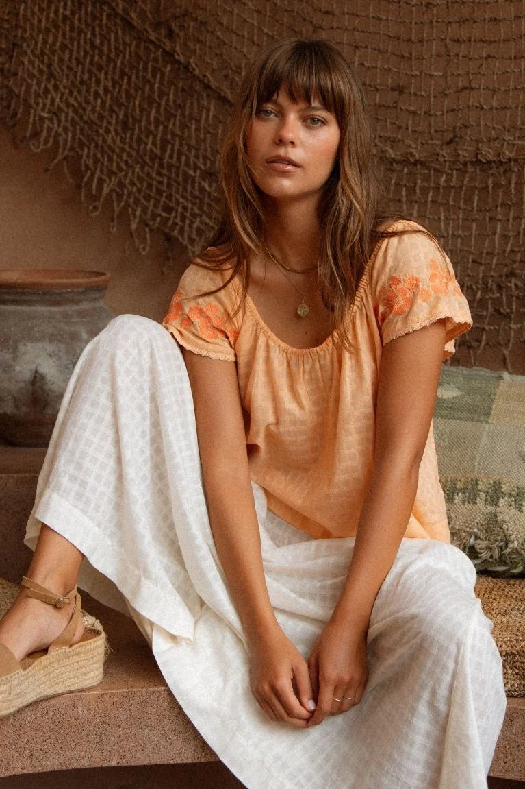 Betty Embroidered Top ~ Apricot