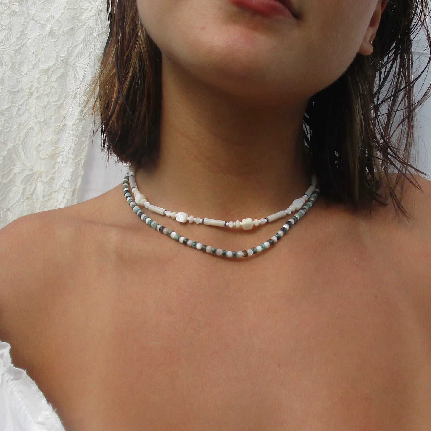 Sea Pebble Necklace African Howlite with Shell