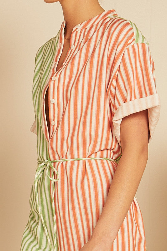 Stripe Pool Dress Mint Coral