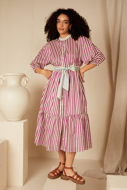 Grape Stripe Dolman Midi Dress
