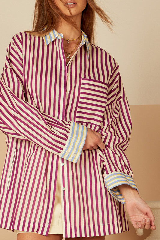 Oversized Shirt Grape Stripe