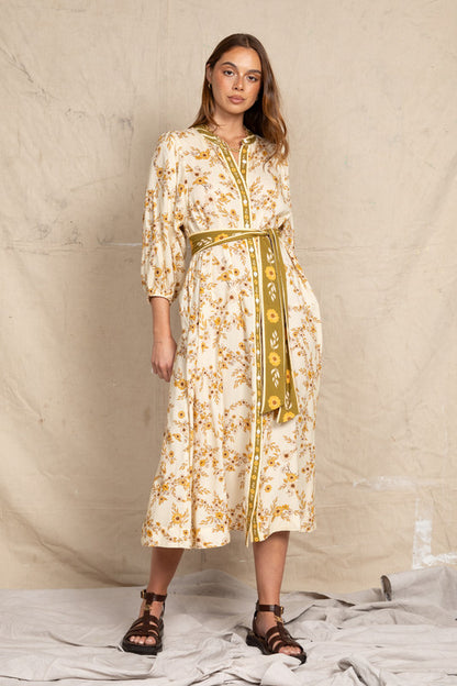 Vesta Drop Wait Midi Dress Cream