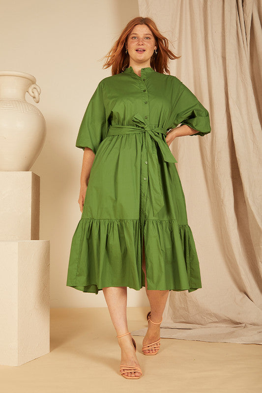 Dolman Midi Shirt Dress in Tourmaline Green