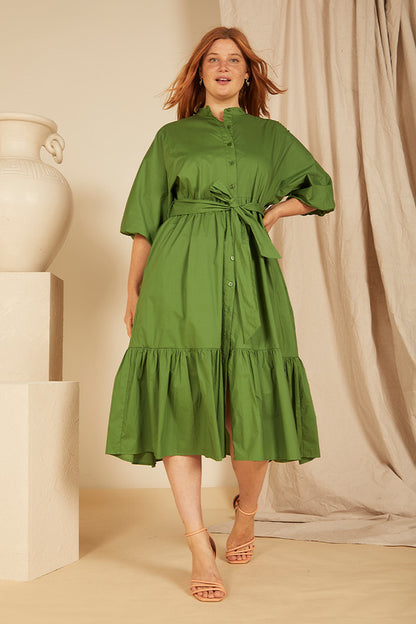 Dolman Midi Shirt Dress in Tourmaline Green