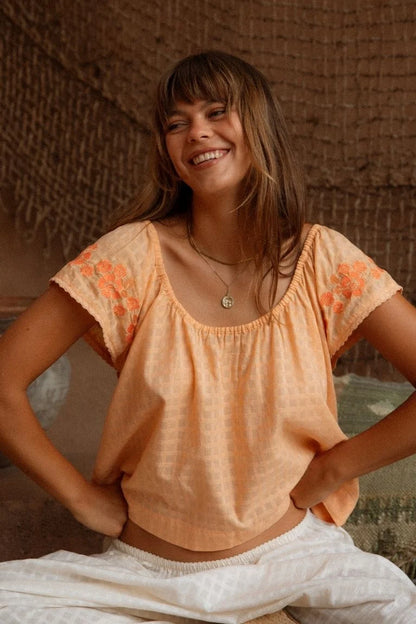Betty Embroidered Top ~ Apricot