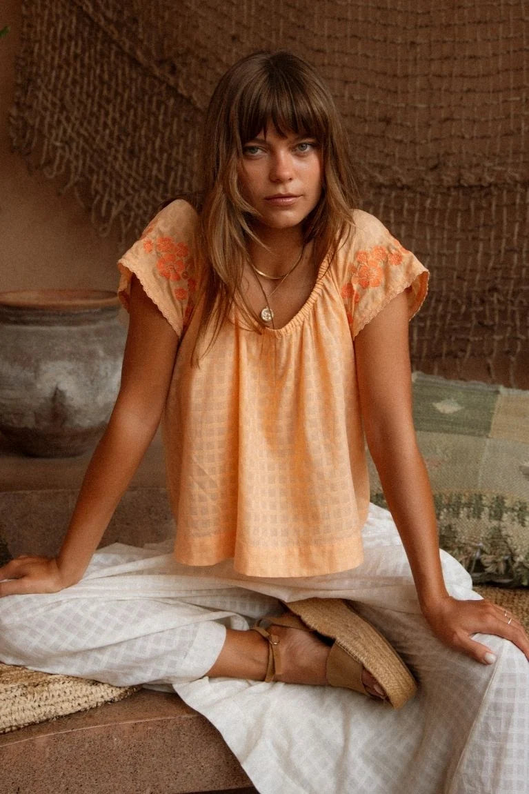 Betty Embroidered Top ~ Apricot