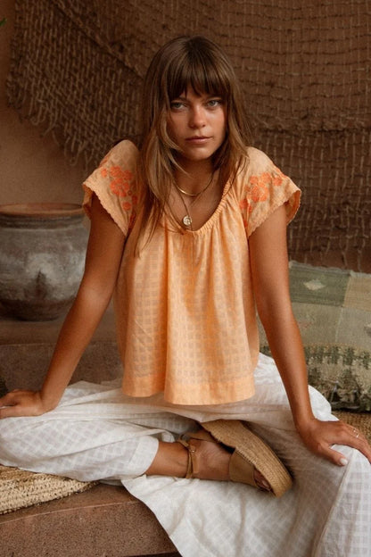 Betty Embroidered Top ~ Apricot