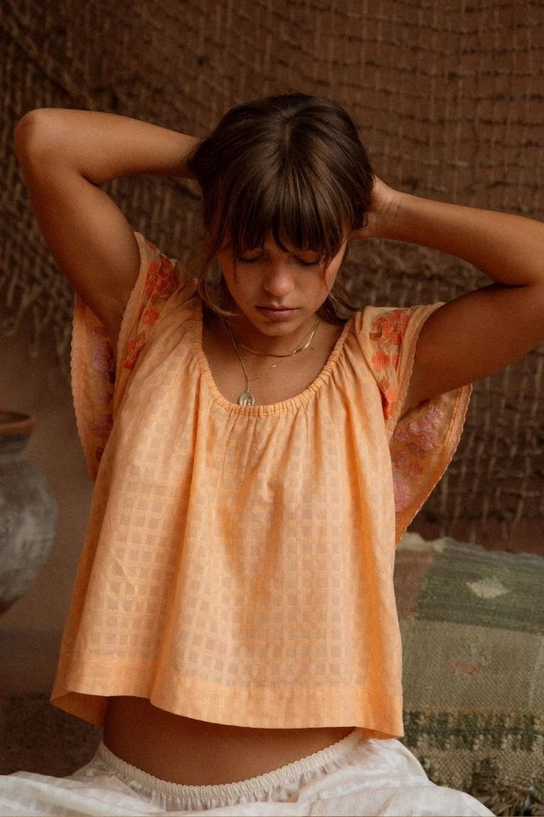 Betty Embroidered Top ~ Apricot