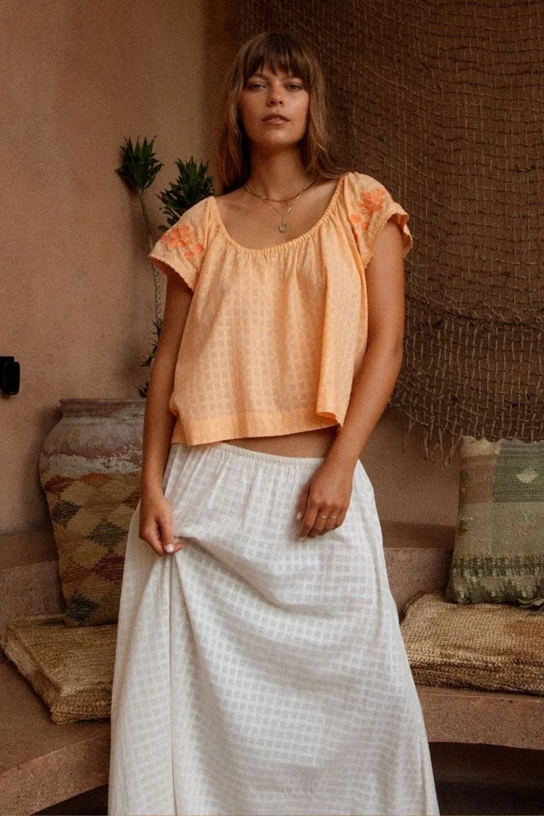 Betty Embroidered Top ~ Apricot