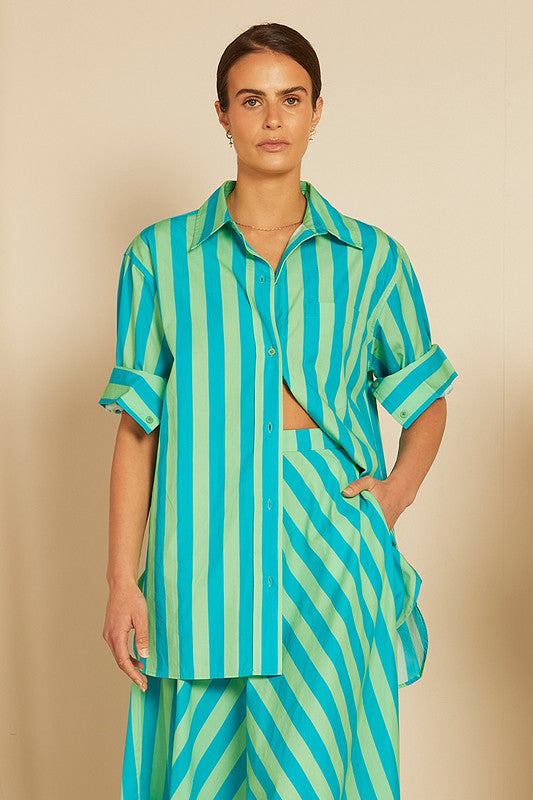 Stripe Classic Shirt Azure/Fern Stripe
