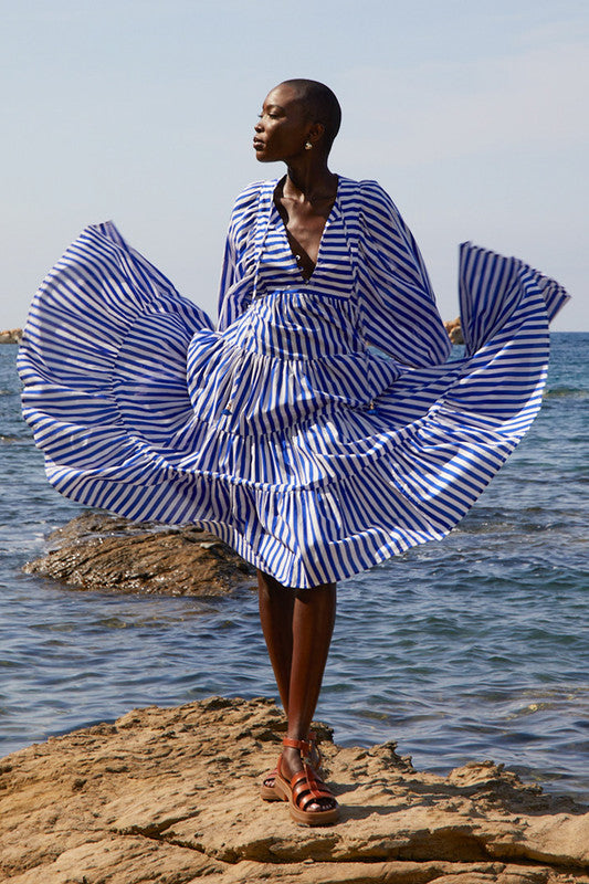 Stripe Boho Midi Royal and White Stripe