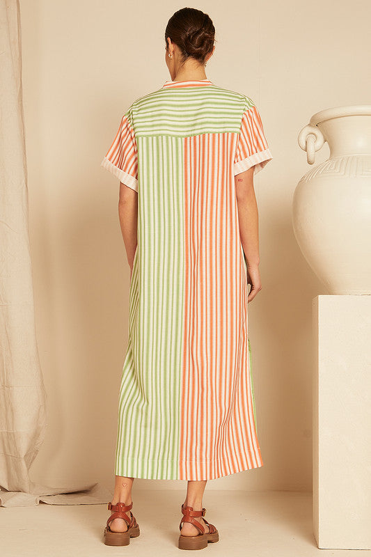 Stripe Pool Dress Mint Coral