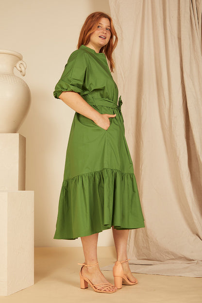 Dolman Midi Shirt Dress in Tourmaline Green