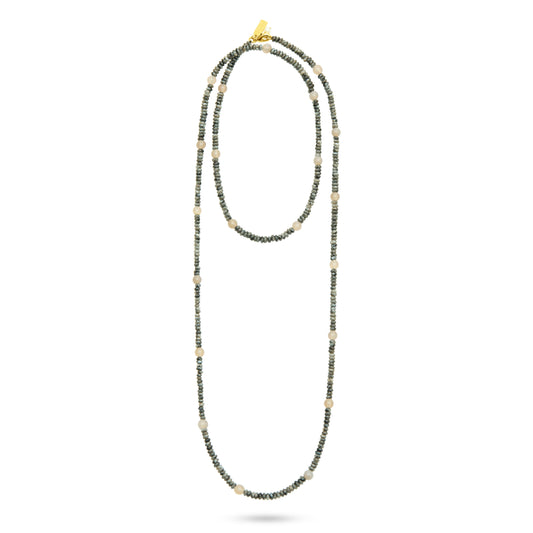 Long Beaded Necklace - Grey Agate