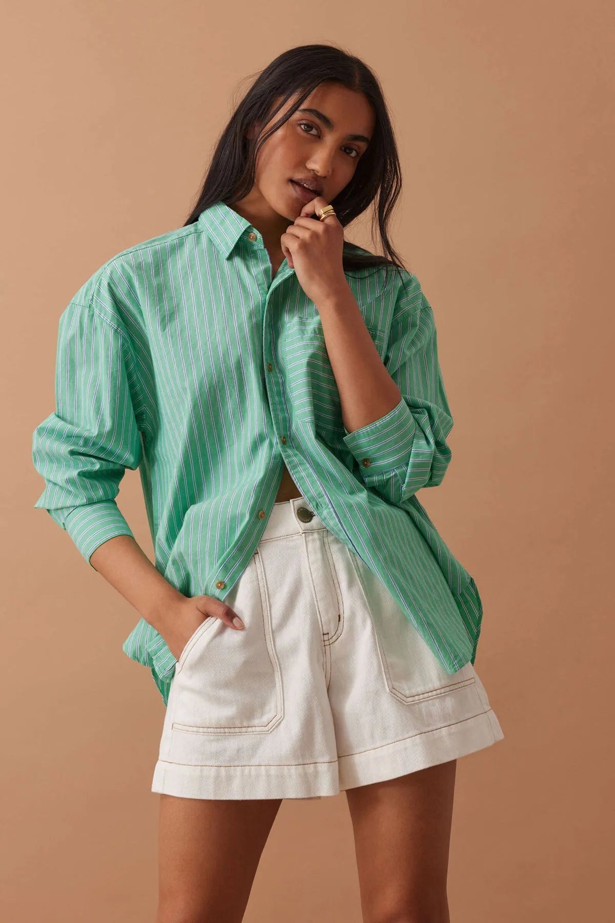 Peta Oversized Shirt Zesty Green Triple Stripe