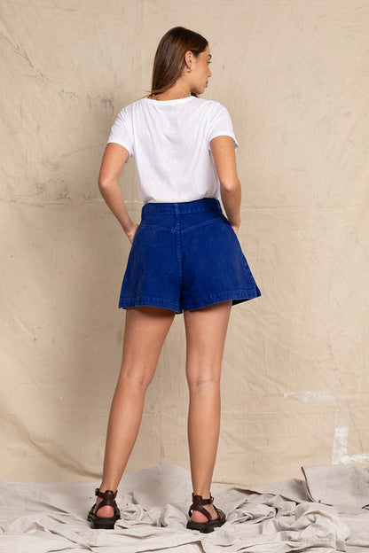 Denim Flared Short Cobalt