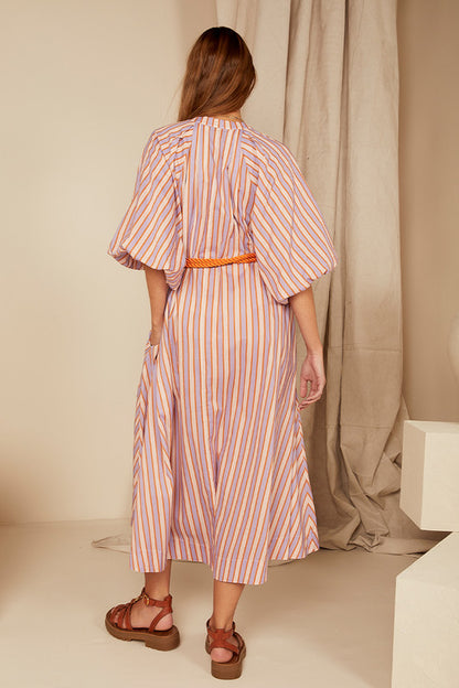 Candy Stripe Pleated Neck Midi