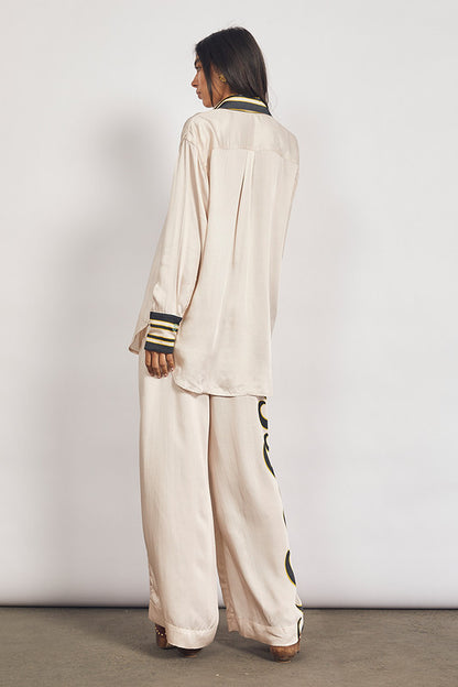 Tide Long Sleeve Satin Shirt in Ecru
