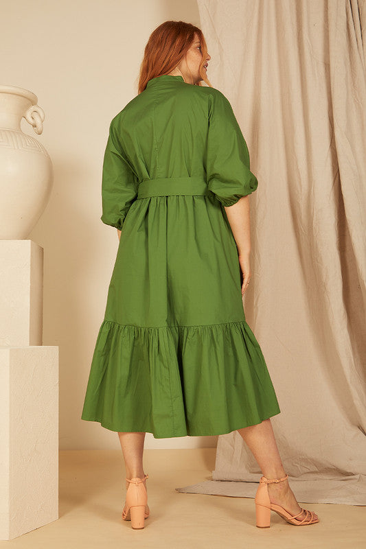 Dolman Midi Shirt Dress in Tourmaline Green