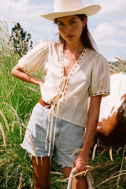 Gabby Tie Blouse Cream