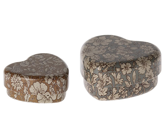 Maileg Metal Heart Box Set Blue-Ochre 2pack